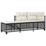 vidaXL 3-delige Loungeset met kussens poly rattan zwart