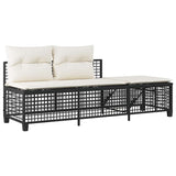 vidaXL 3-delige Loungeset met kussens poly rattan zwart
