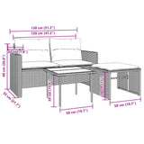 vidaXL 3-delige Loungeset met kussens poly rattan zwart