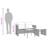 vidaXL 3-delige Loungeset met kussens poly rattan zwart