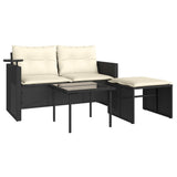 vidaXL 3-delige Loungeset met kussens poly rattan zwart