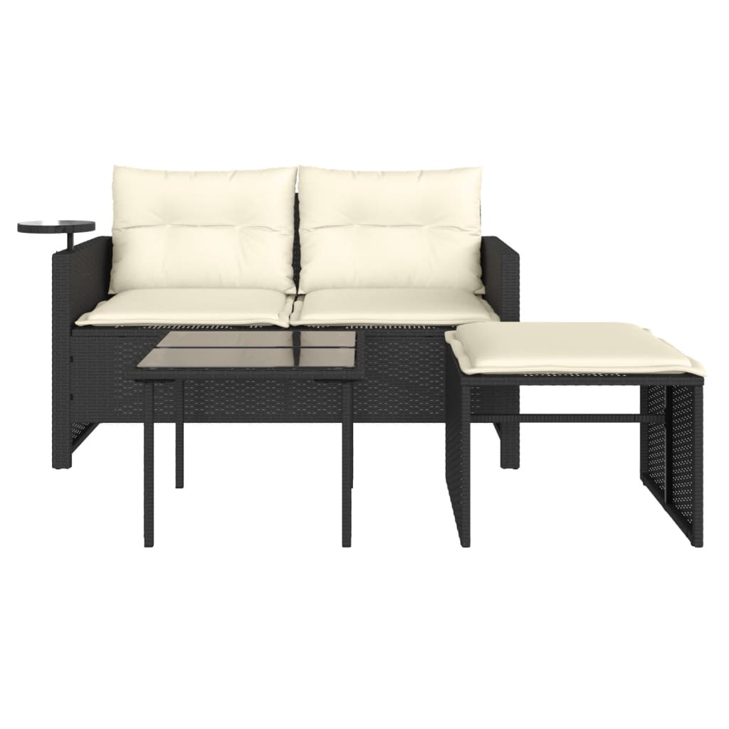 vidaXL 3-delige Loungeset met kussens poly rattan zwart