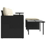 vidaXL 3-delige Loungeset met kussens poly rattan zwart