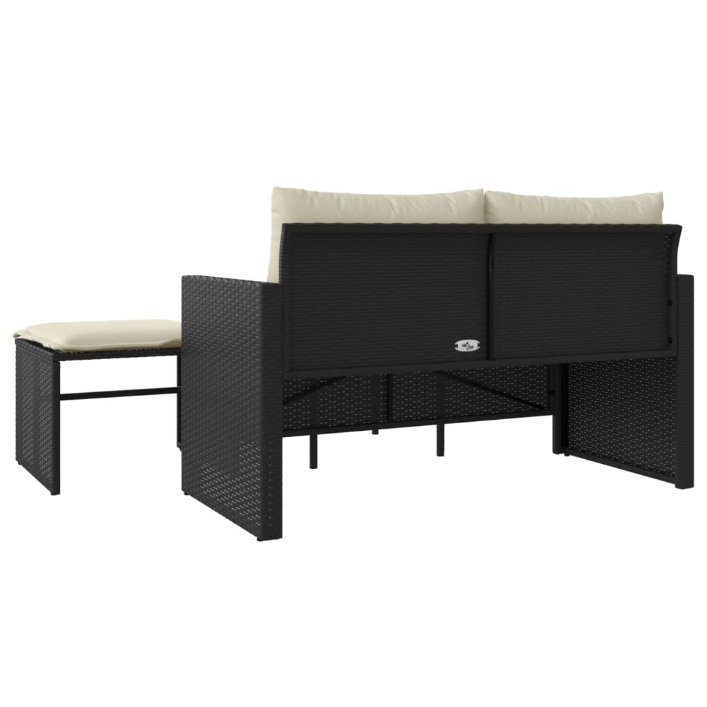 vidaXL 3-delige Loungeset met kussens poly rattan zwart