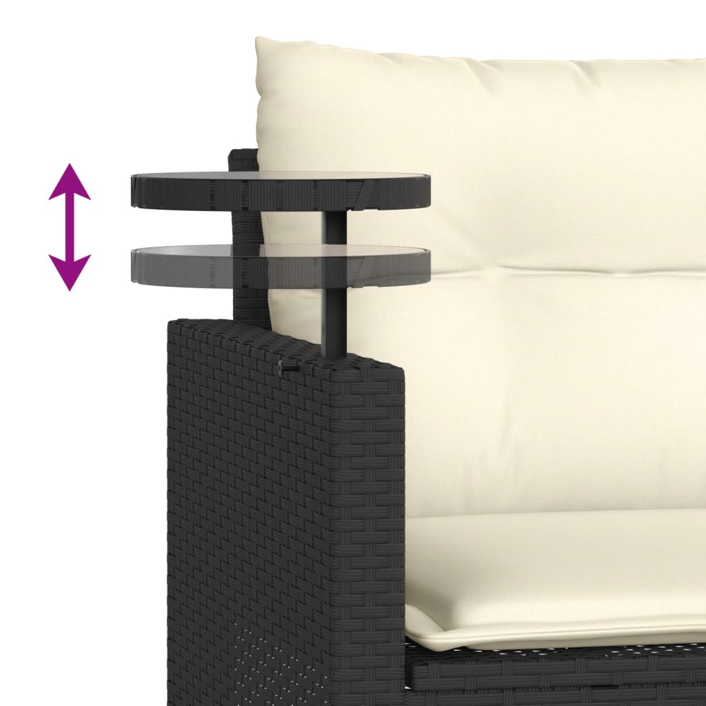 vidaXL 3-delige Loungeset met kussens poly rattan zwart