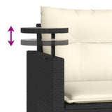 vidaXL 3-delige Loungeset met kussens poly rattan zwart