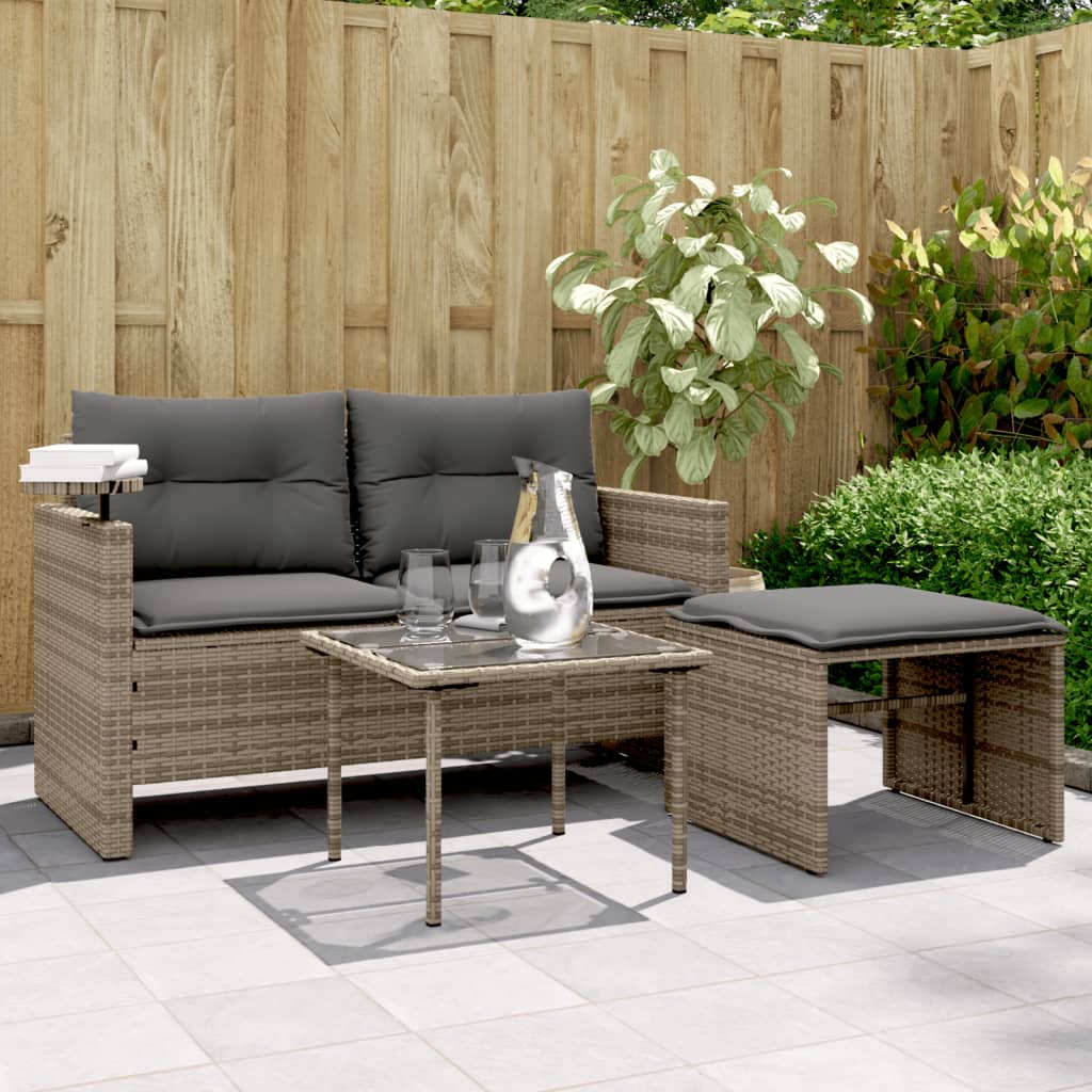 vidaXL 3-delige Loungeset met kussens poly rattan zwart
