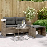 vidaXL 3-delige Loungeset met kussens poly rattan zwart