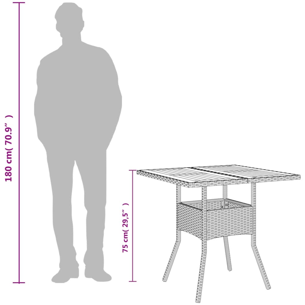 vidaXL Tuintafel met acaciahouten blad 80x80x75 cm poly rattan zwart