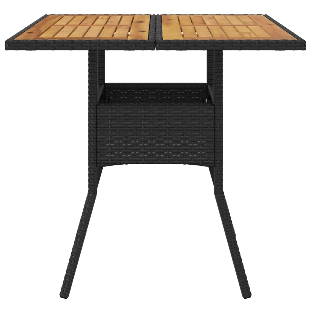 vidaXL Tuintafel met acaciahouten blad 80x80x75 cm poly rattan zwart