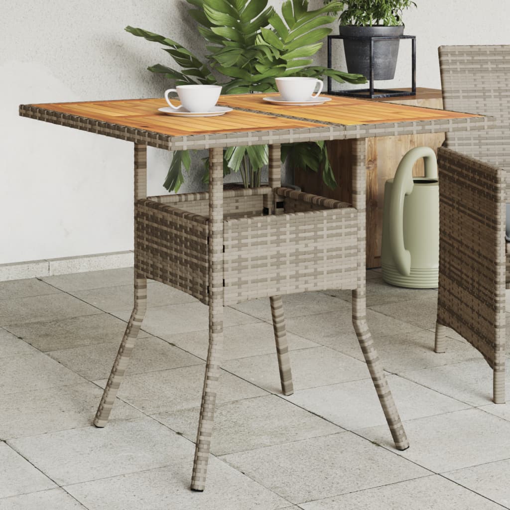 vidaXL Tuintafel met acaciahouten blad 80x80x75 cm poly rattan zwart