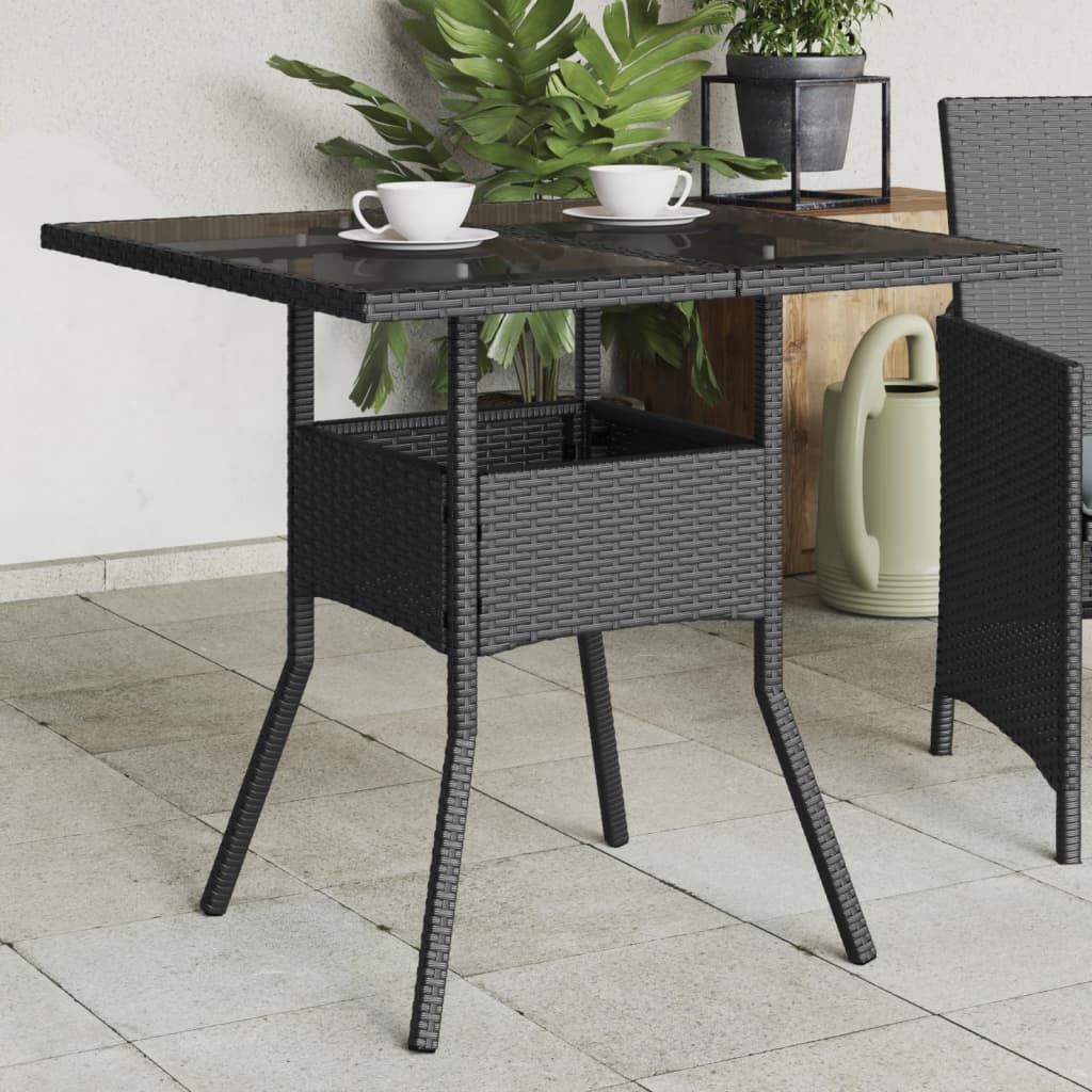 vidaXL Tuintafel met acaciahouten blad 80x80x75 cm poly rattan zwart