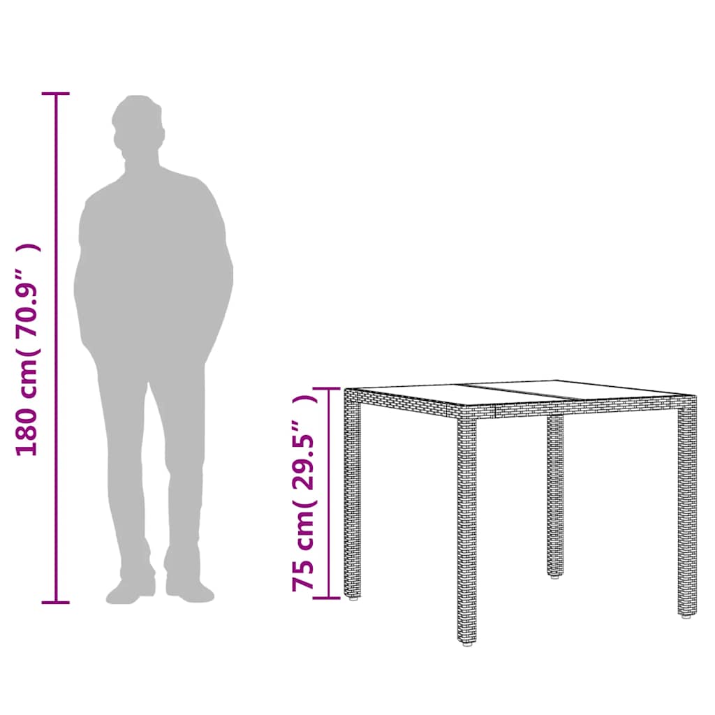 vidaXL Garden Dining Table with Glass Top 90x90x75 cm Poly Rattan