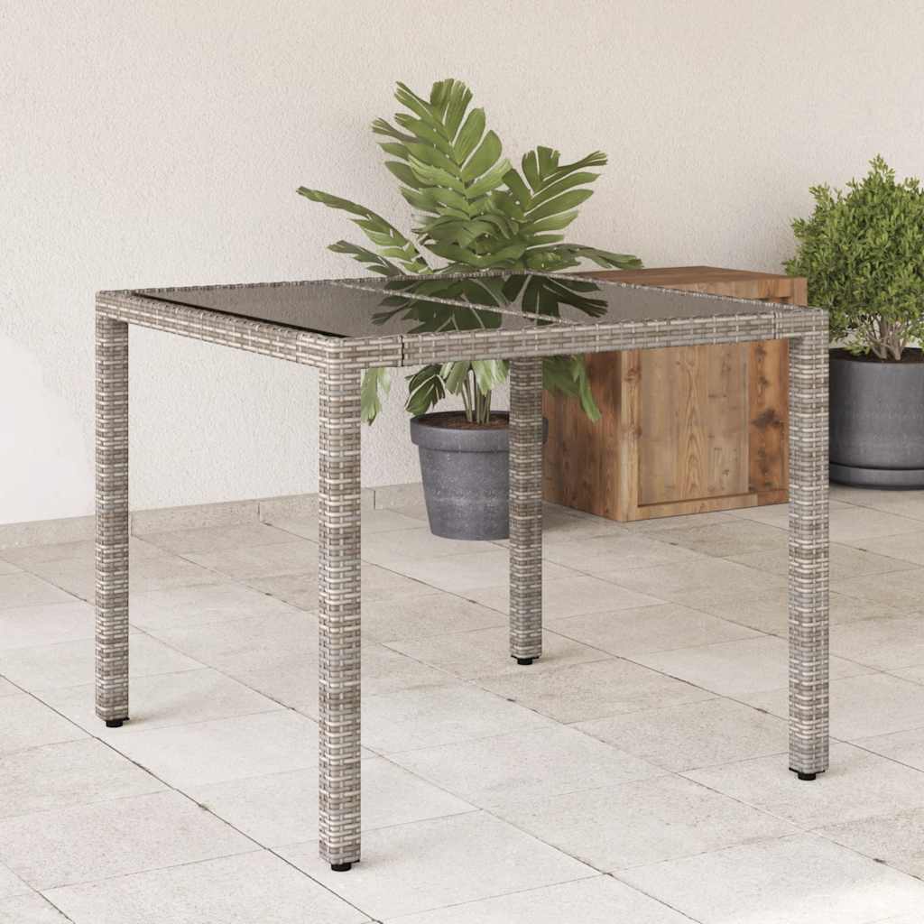 vidaXL Garden Dining Table with Glass Top 90x90x75 cm Poly Rattan