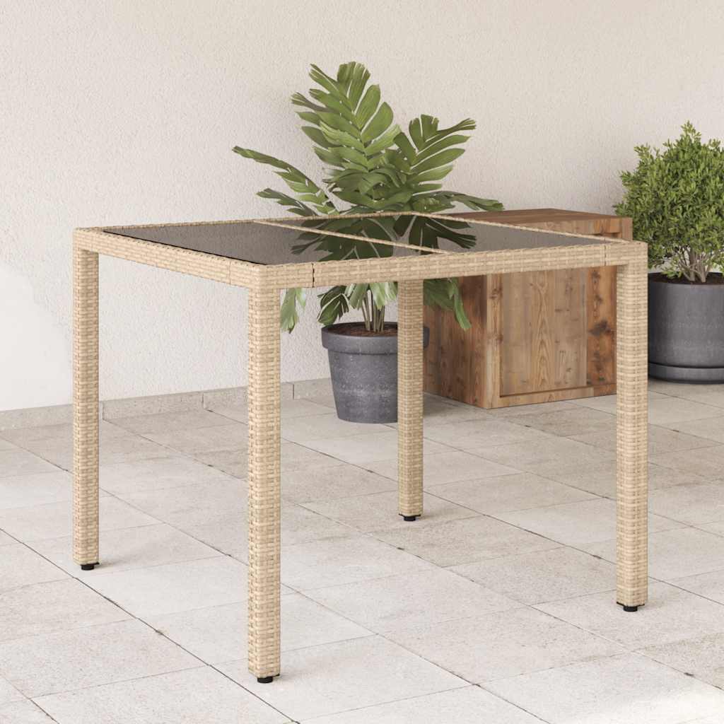 vidaXL Garden Dining Table with Glass Top 90x90x75 cm Poly Rattan