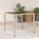 vidaXL Garden Dining Table with Glass Top 90x90x75 cm Poly Rattan