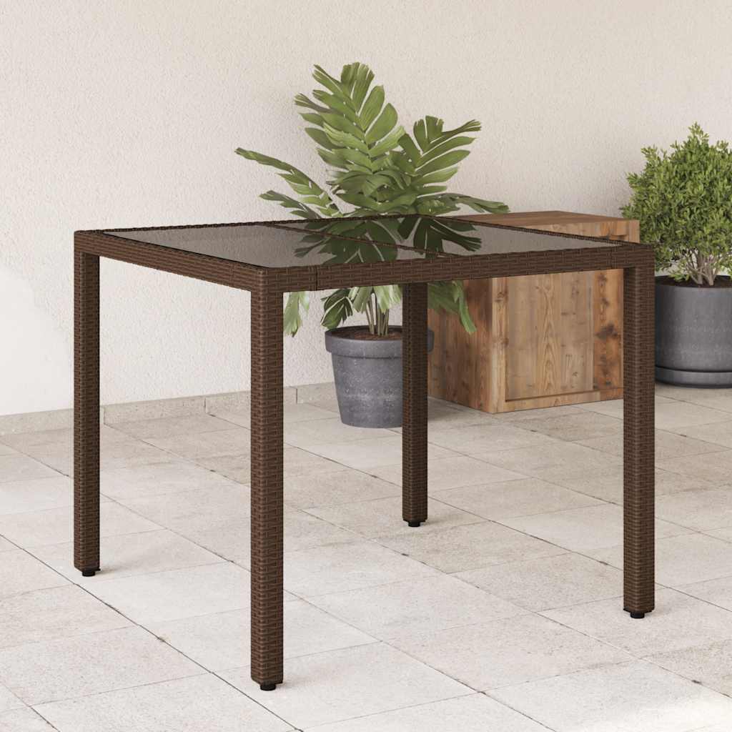 vidaXL Garden Dining Table with Glass Top 90x90x75 cm Poly Rattan