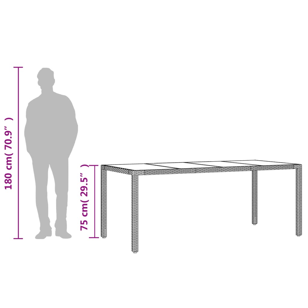 vidaXL Tuintafel met glazen blad 190x90x75 cm poly rattan zwart