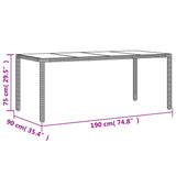 vidaXL Tuintafel met glazen blad 190x90x75 cm poly rattan zwart
