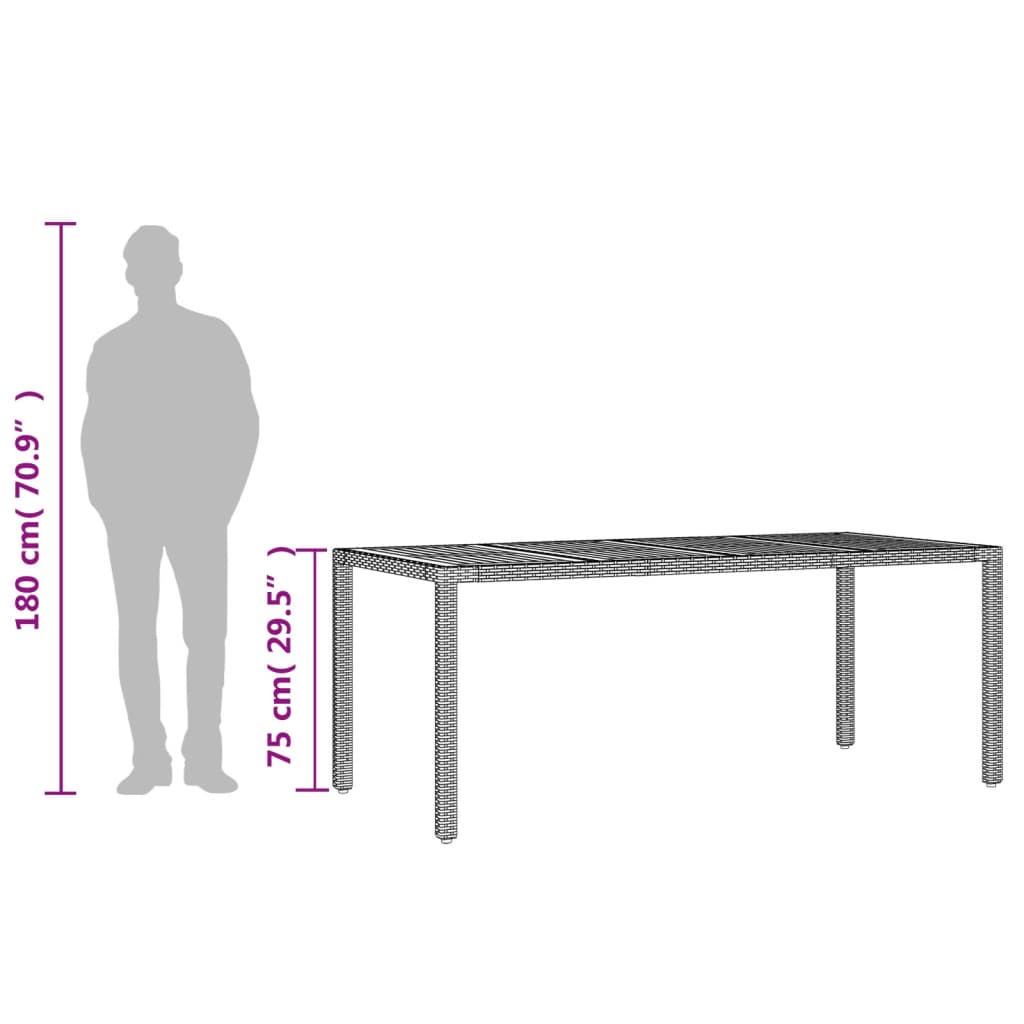 vidaXL Tuintafel met acaciahouten blad 190x90x75 cm poly rattan zwart