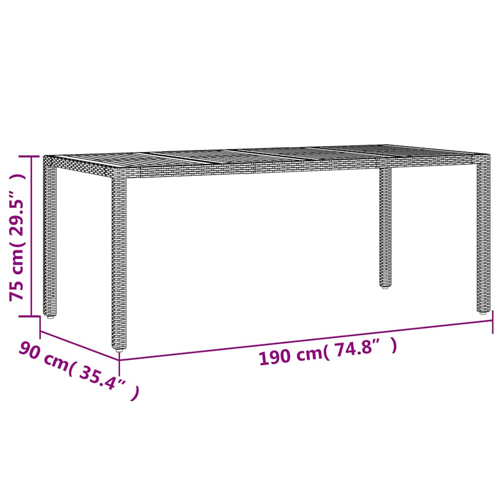 vidaXL Tuintafel met acaciahouten blad 190x90x75 cm poly rattan zwart