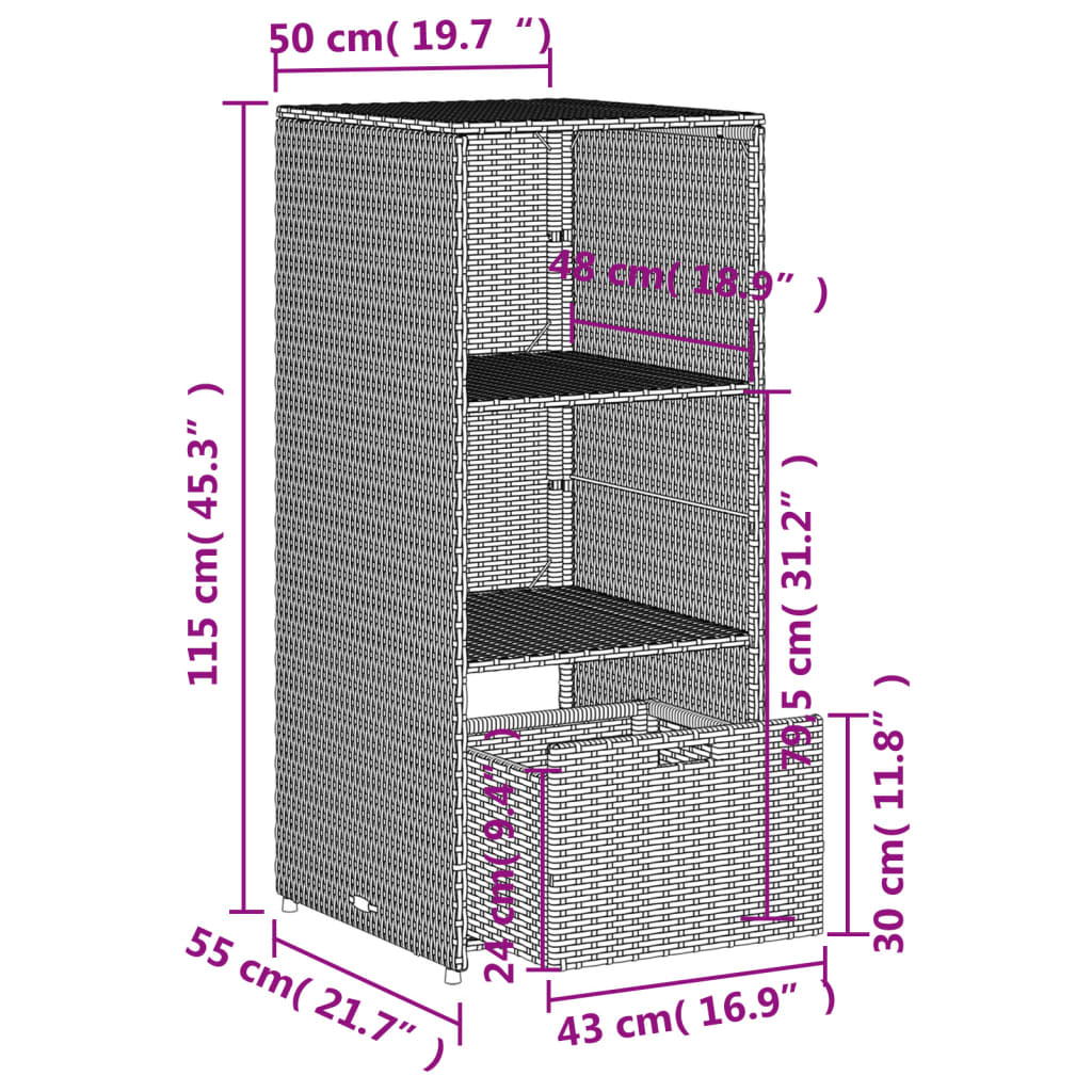 vidaXL Tuinkast 50x55x115 cm poly rattan zwart