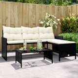 vidaXL Garden Bench with Table and Cushions L-Shaped Poly Rattan Black