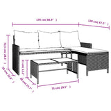 vidaXL Garden Bench with Table and Cushions L-Shaped Poly Rattan Black