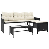 vidaXL Garden Bench with Table and Cushions L-Shaped Poly Rattan Black