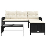 vidaXL Garden Bench with Table and Cushions L-Shaped Poly Rattan Black