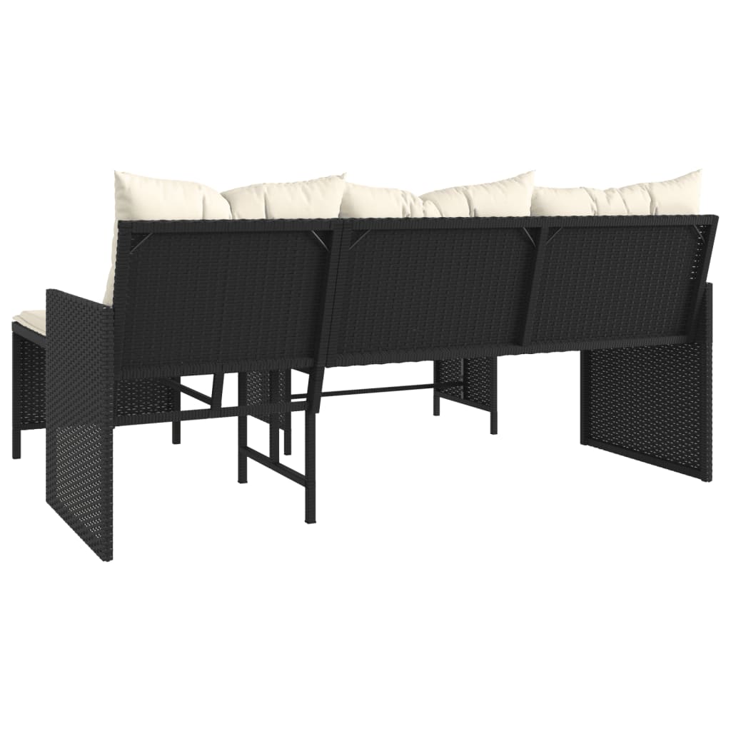 vidaXL Garden Bench with Table and Cushions L-Shaped Poly Rattan Black