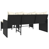 vidaXL Garden Bench with Table and Cushions L-Shaped Poly Rattan Black