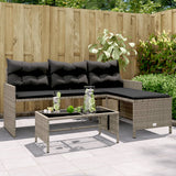 vidaXL Garden Bench with Table and Cushions L-Shaped Poly Rattan Black