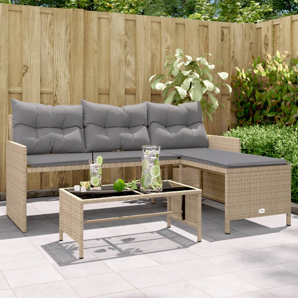 vidaXL Garden Bench with Table and Cushions L-Shaped Poly Rattan Black