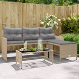vidaXL Garden Bench with Table and Cushions L-Shaped Poly Rattan Black