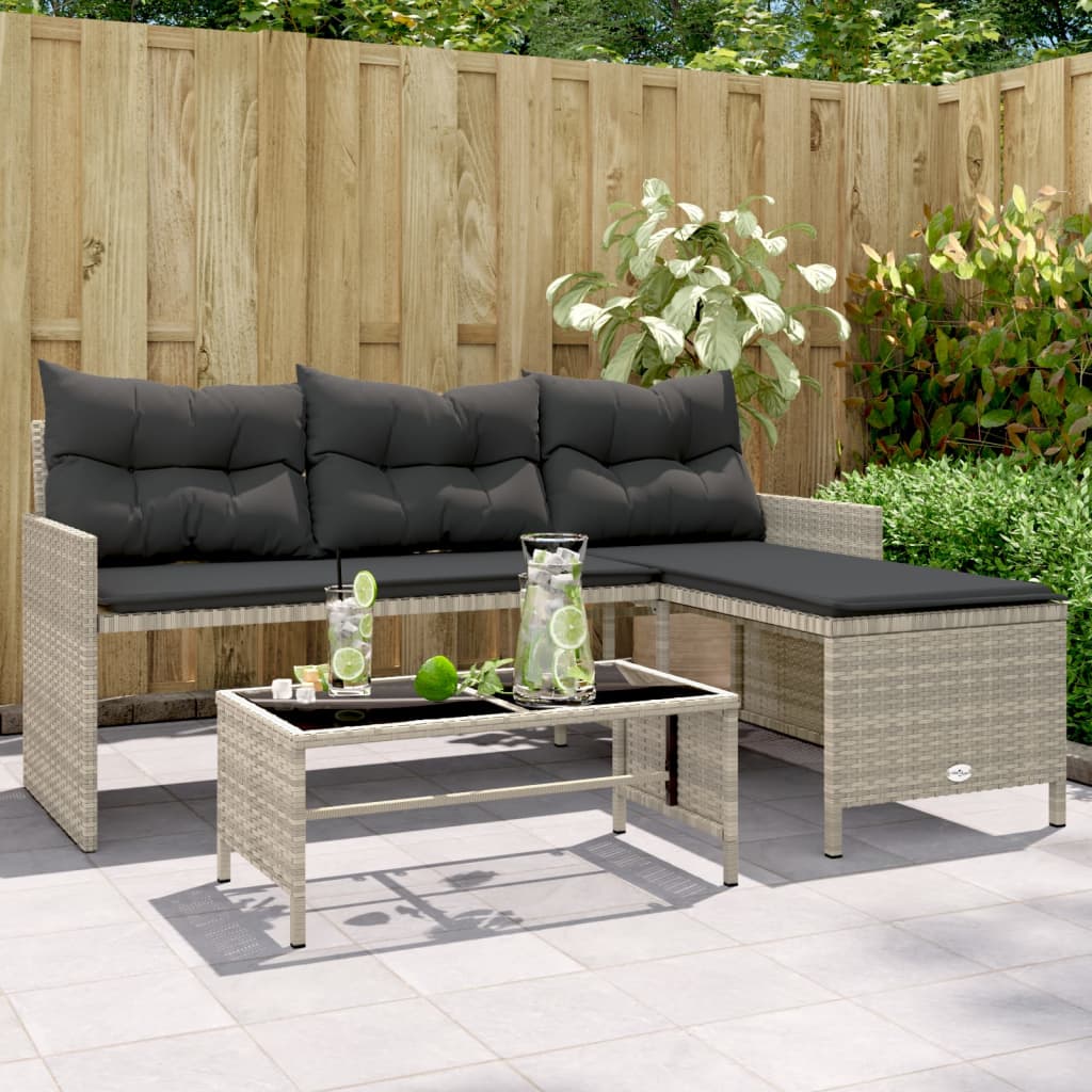 vidaXL Garden Bench with Table and Cushions L-Shaped Poly Rattan Black