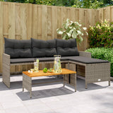 vidaXL Garden Bench with Table and Cushions L-Shaped Poly Rattan Black