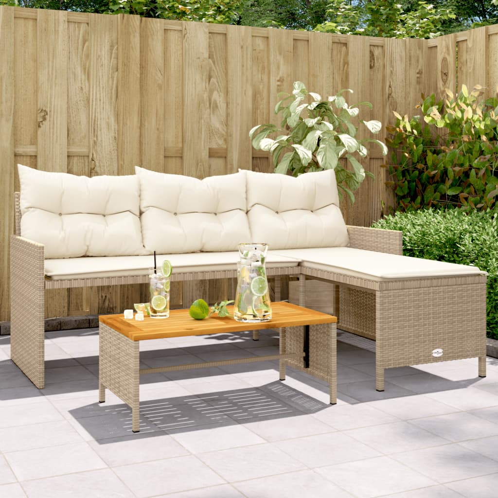 vidaXL Garden Bench with Table and Cushions L-Shaped Poly Rattan Black
