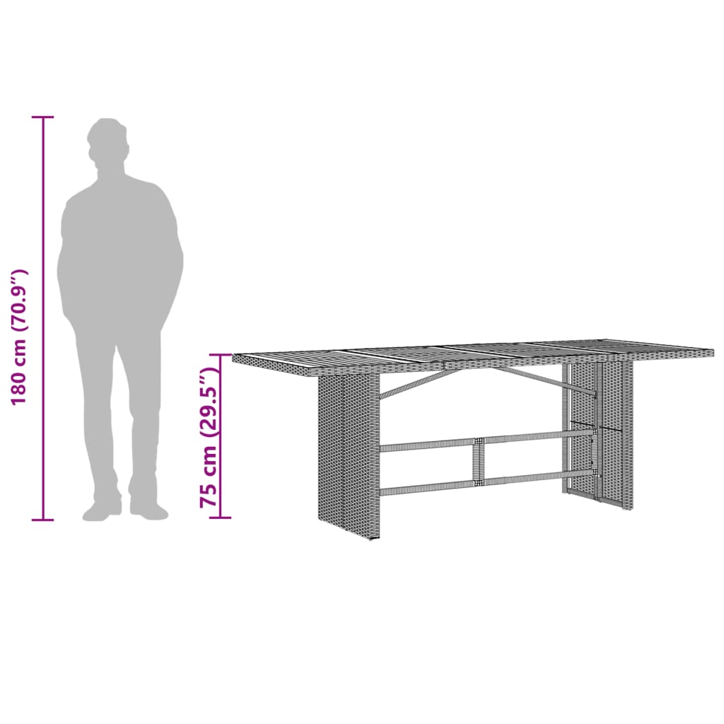 vidaXL Tuintafel met acaciahouten blad 190x80x75 cm poly rattan zwart
