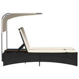 vidaXL Ligbed 2-persoons met luifel en kussens poly rattan zwart