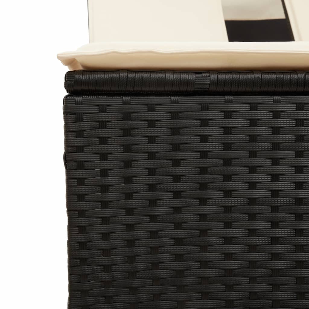vidaXL Ligbed 2-persoons met luifel en kussens poly rattan zwart