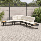vidaXL Garden Bench with Cushions L-shaped Poly Rattan and Acacia Wood Black