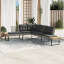 vidaXL Garden Bench with Cushions L-shaped Poly Rattan and Acacia Wood Black