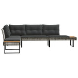 vidaXL Garden Bench with Cushions L-shaped Poly Rattan and Acacia Wood Black
