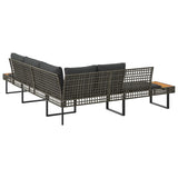 vidaXL Garden Bench with Cushions L-shaped Poly Rattan and Acacia Wood Black