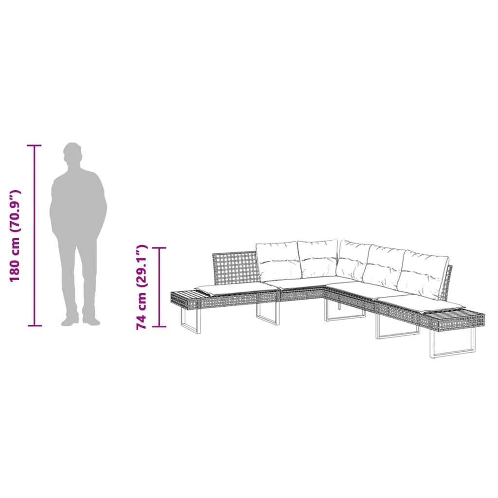 vidaXL Garden Bench with Cushions L-shaped Poly Rattan and Acacia Wood Black