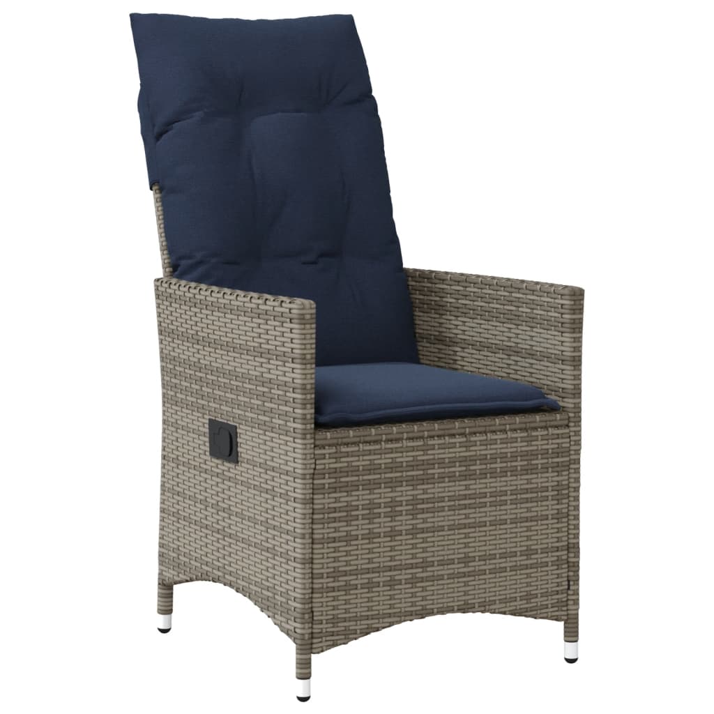 vidaXL Tuinstoel verstelbaar met kussens poly rattan grijs