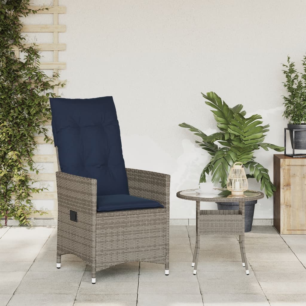 vidaXL Tuinstoel verstelbaar met kussens poly rattan grijs