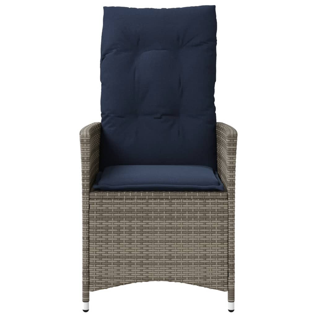 vidaXL Tuinstoel verstelbaar met kussens poly rattan grijs