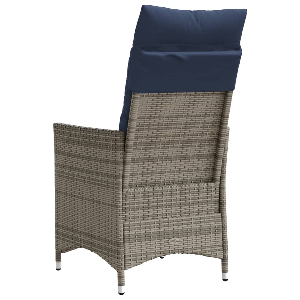 vidaXL Tuinstoel verstelbaar met kussens poly rattan grijs